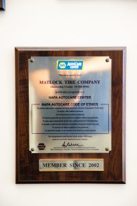 napa autocare center certificate for matlock tire