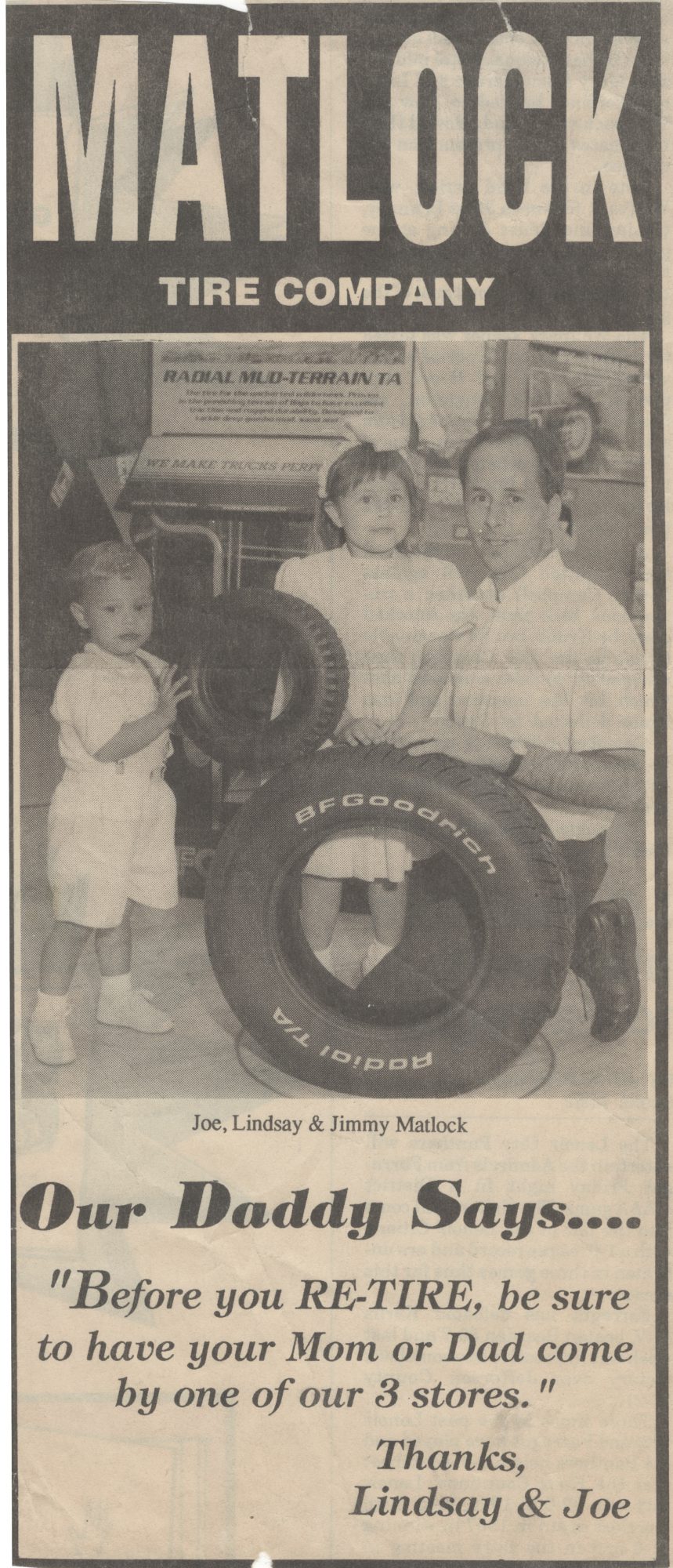 Joe, Lindsay, & Jimmy Matlock joe, lindsay, and jimmy matlock in newspaper ad