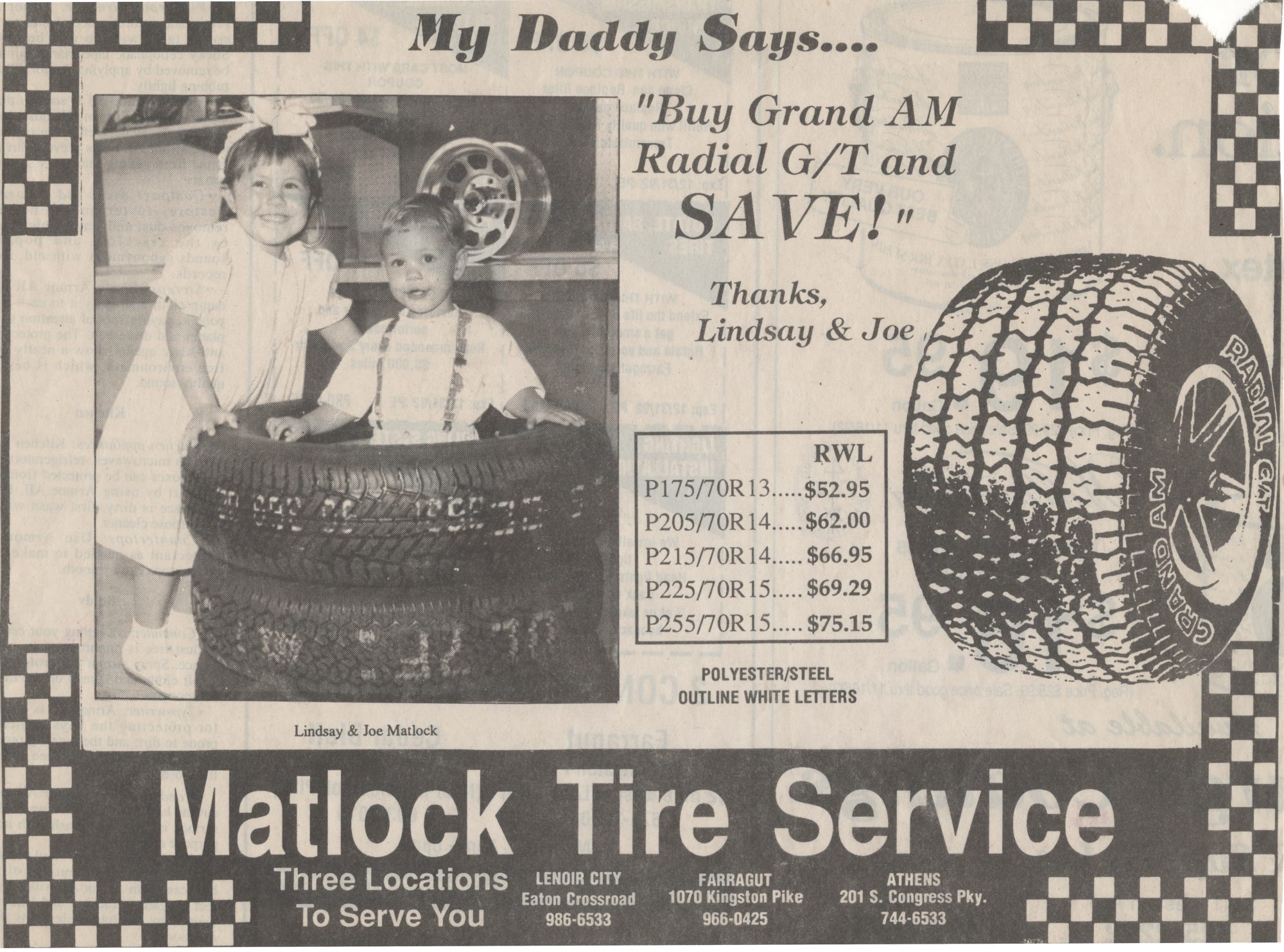 lindsay and joe matlock in newspaper ad