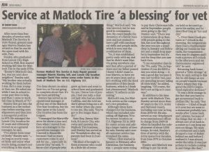 newspaper article from 2016 about veteran using matlock tire